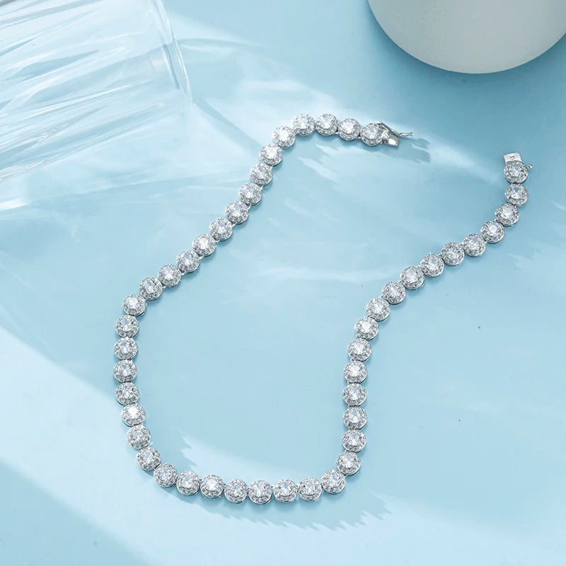 Jewelry Gift 18K White Gold Tennis Necklace for Women Men Silver Full Zircon Moissanite Necklace
