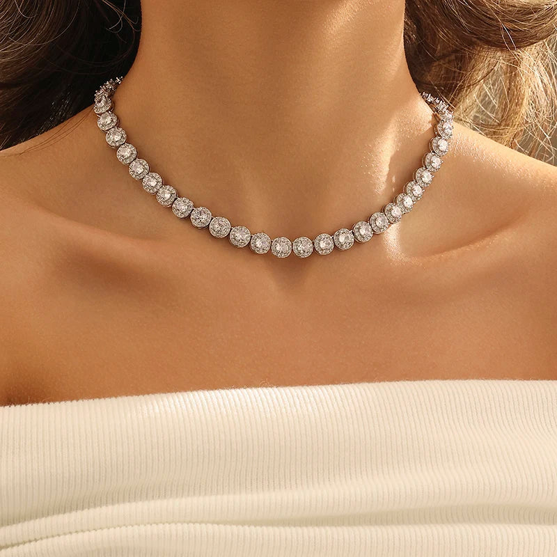 Jewelry Gift 18K White Gold Tennis Necklace for Women Men Silver Full Zircon Moissanite Necklace