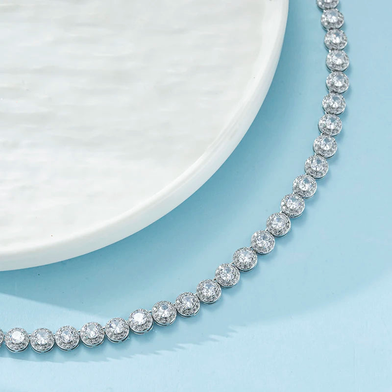 Jewelry Gift 18K White Gold Tennis Necklace for Women Men Silver Full Zircon Moissanite Necklace
