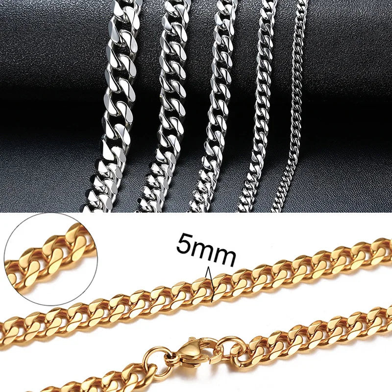 Punk Cuban Chain Necklace – Unisex Solid Metal Curb Link Choker in Gold Tone