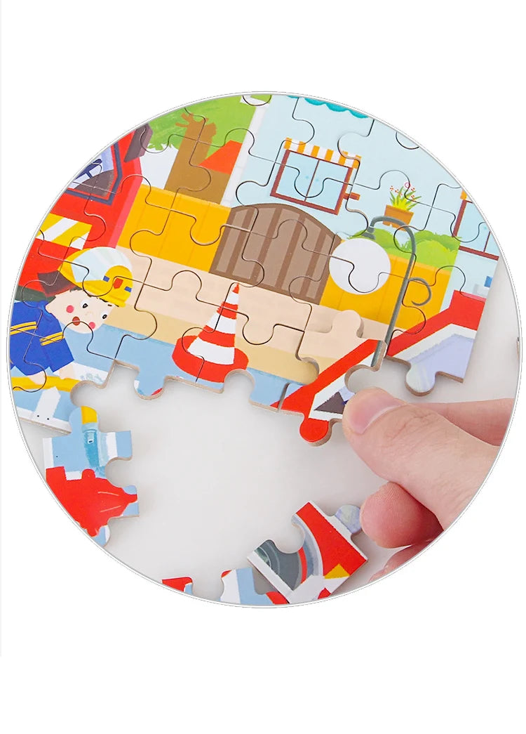 60 Pieces Wooden Puzzle Toys for Children Cartoon Vehicle Animal Wood Jigsaw Baby Learning Educational Toy Kids Gift