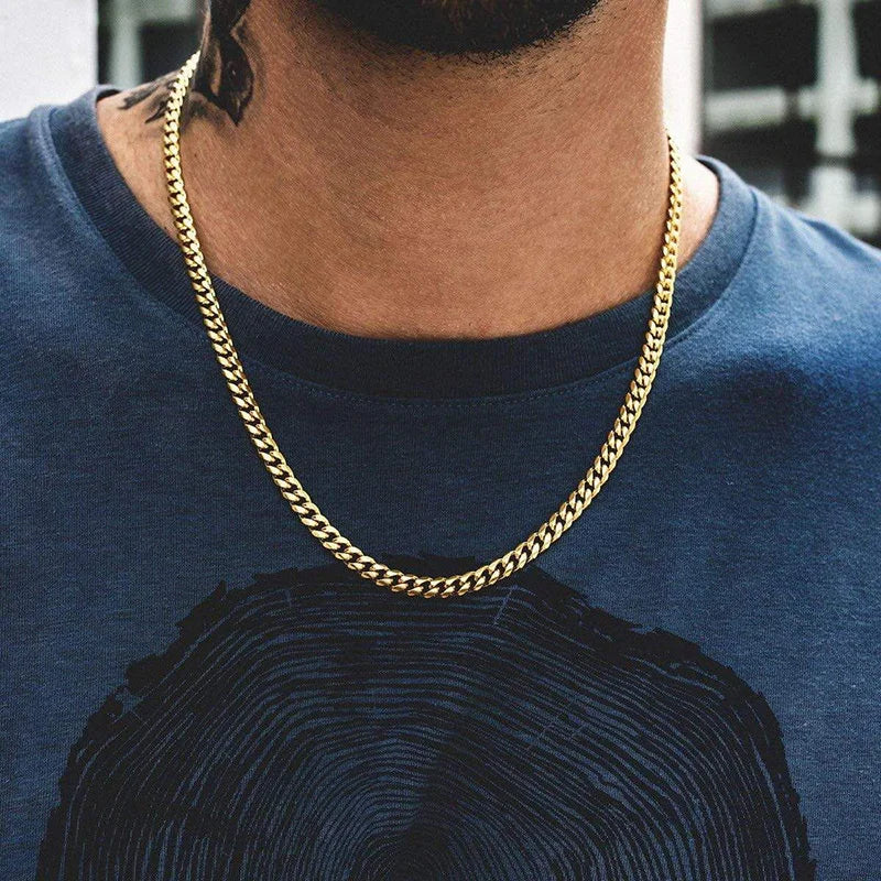 Punk Cuban Chain Necklace – Unisex Solid Metal Curb Link Choker in Gold Tone