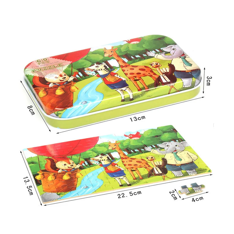 60 Pieces Wooden Puzzle Toys for Children Cartoon Vehicle Animal Wood Jigsaw Baby Learning Educational Toy Kids Gift