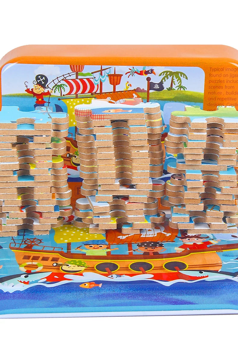 60 Pieces Wooden Puzzle Toys for Children Cartoon Vehicle Animal Wood Jigsaw Baby Learning Educational Toy Kids Gift