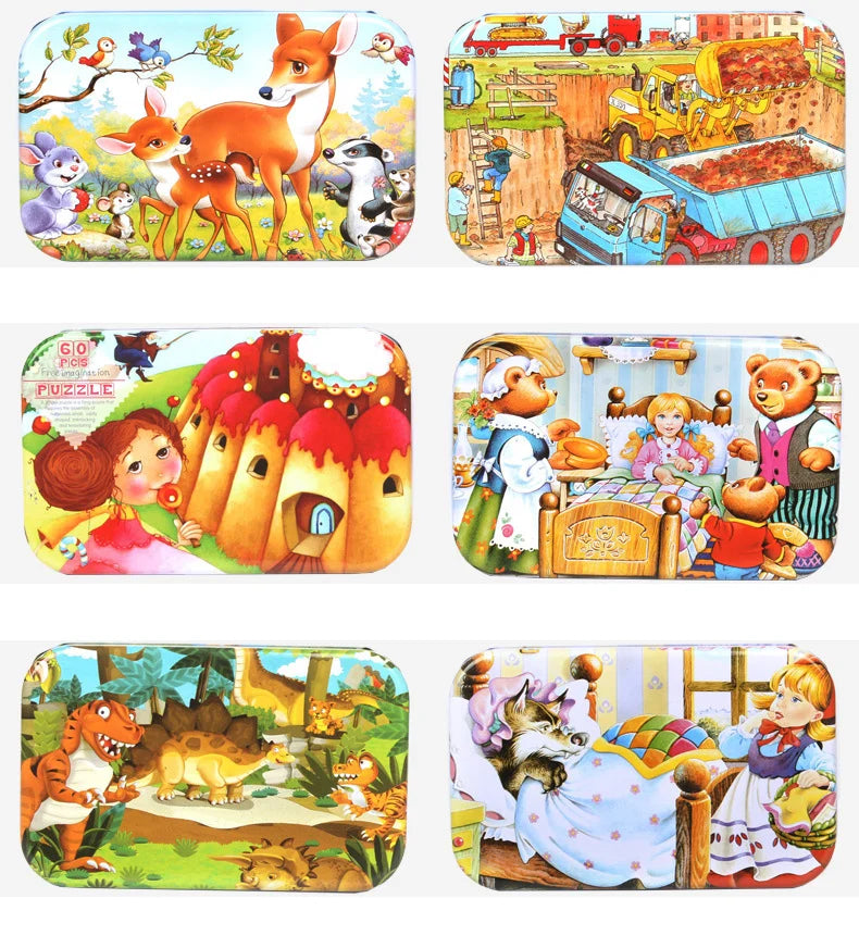 60 Pieces Wooden Puzzle Toys for Children Cartoon Vehicle Animal Wood Jigsaw Baby Learning Educational Toy Kids Gift