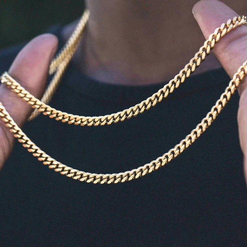 Punk Cuban Chain Necklace – Unisex Solid Metal Curb Link Choker in Gold Tone