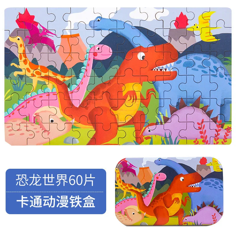 60 Pieces Wooden Puzzle Toys for Children Cartoon Vehicle Animal Wood Jigsaw Baby Learning Educational Toy Kids Gift
