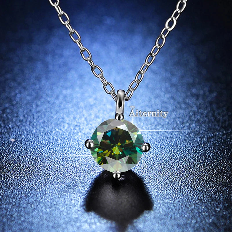 Necklace Women's 925 Sterling Silver Plated 18k Gold Pendant Luxury Fine Jewelry, Classic Four Prong 1ct Moissanite