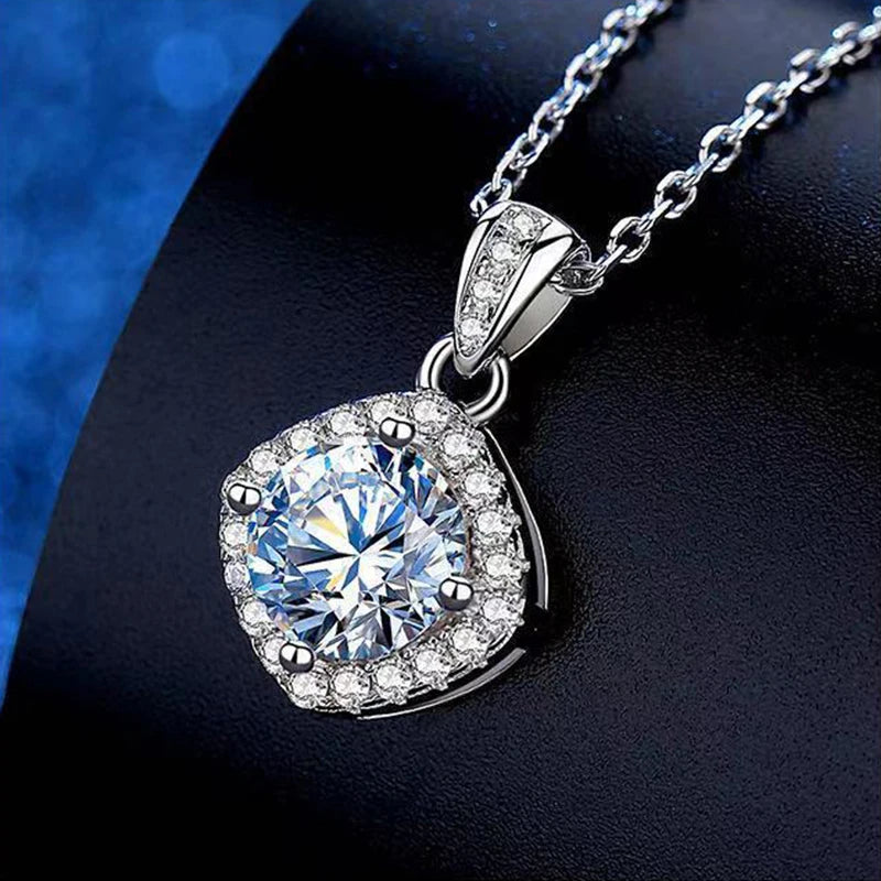 Necklace Women's 925 Sterling Silver Plated 18k Gold Pendant Luxury Fine Jewelry, Classic Four Prong 1ct Moissanite
