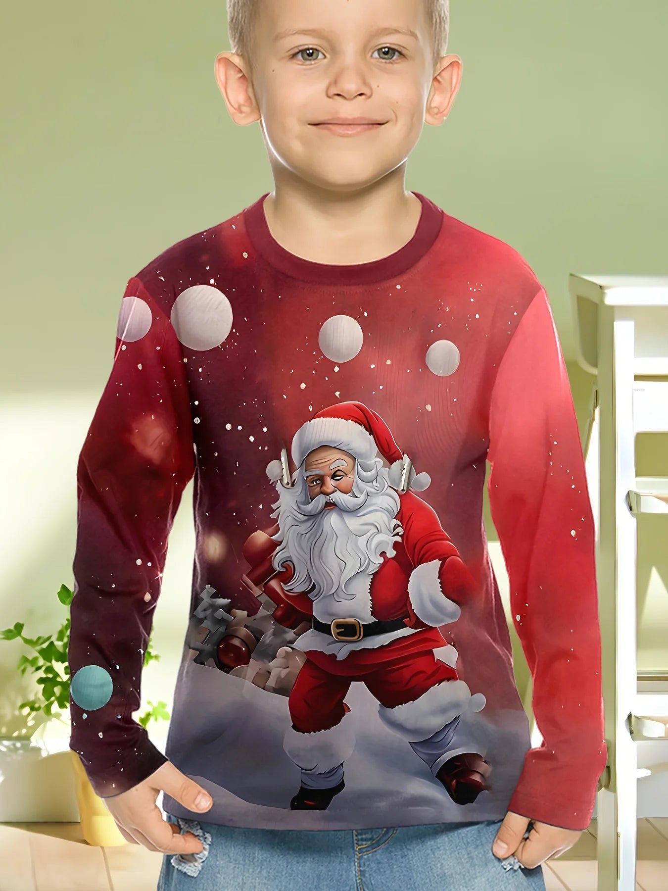 Kids 3D Christmas Print Long Sleeve T-Shirt – Boys & Girls Casual O-Neck Top for Spring & Fall