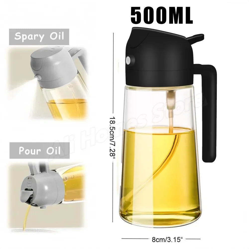 1–2PCS 500ml Olive Oil Spray Bottle – Dual-Function Oil Sprayer and Dispenser for Home Cooking & Outdoor Grilling
