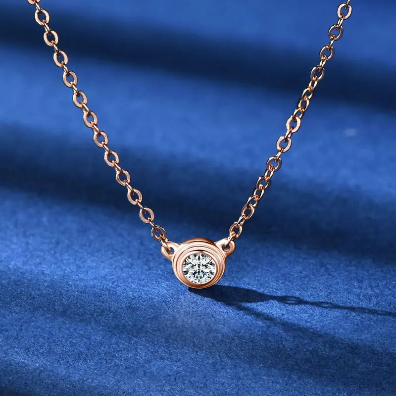 3mm Single Stone Moissanite Necklace – D Color Classic Sparkling Pendant in 925 Silver for Women