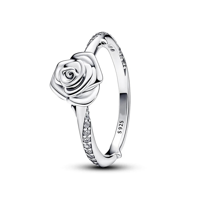 Exquisite 925 Silver Rose Ring for Women – Chic and Fashionable Jewelry Gift for Any Occasion