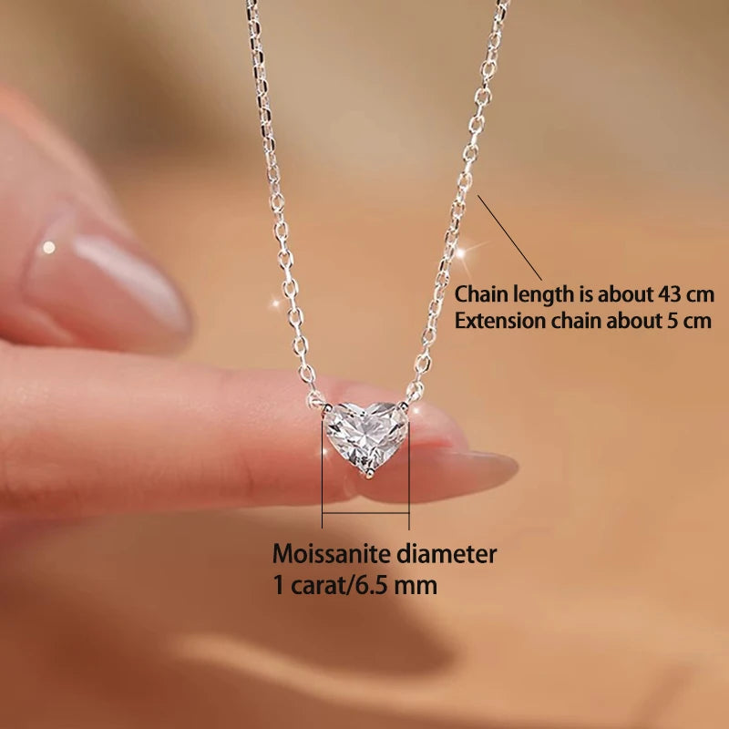 Sterling Silver 925 Moissanite Heart Necklace – Simple Elegant Pendant for Men and Women