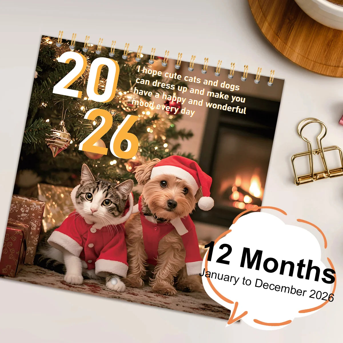 2026 New Upgraded Pearl Paper Punched Calendar Wall Calendar, Decorative Wall Calendar with Portraits of Cute Puppies