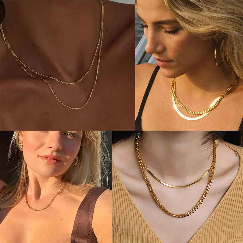 Punk Cuban Chain Necklace – Unisex Solid Metal Curb Link Choker in Gold Tone