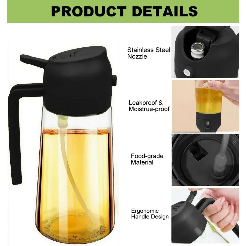 1–2PCS 500ml Olive Oil Spray Bottle – Dual-Function Oil Sprayer and Dispenser for Home Cooking & Outdoor Grilling