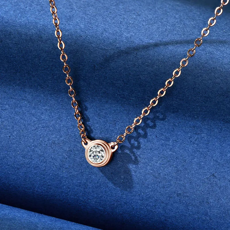 3mm Single Stone Moissanite Necklace – D Color Classic Sparkling Pendant in 925 Silver for Women
