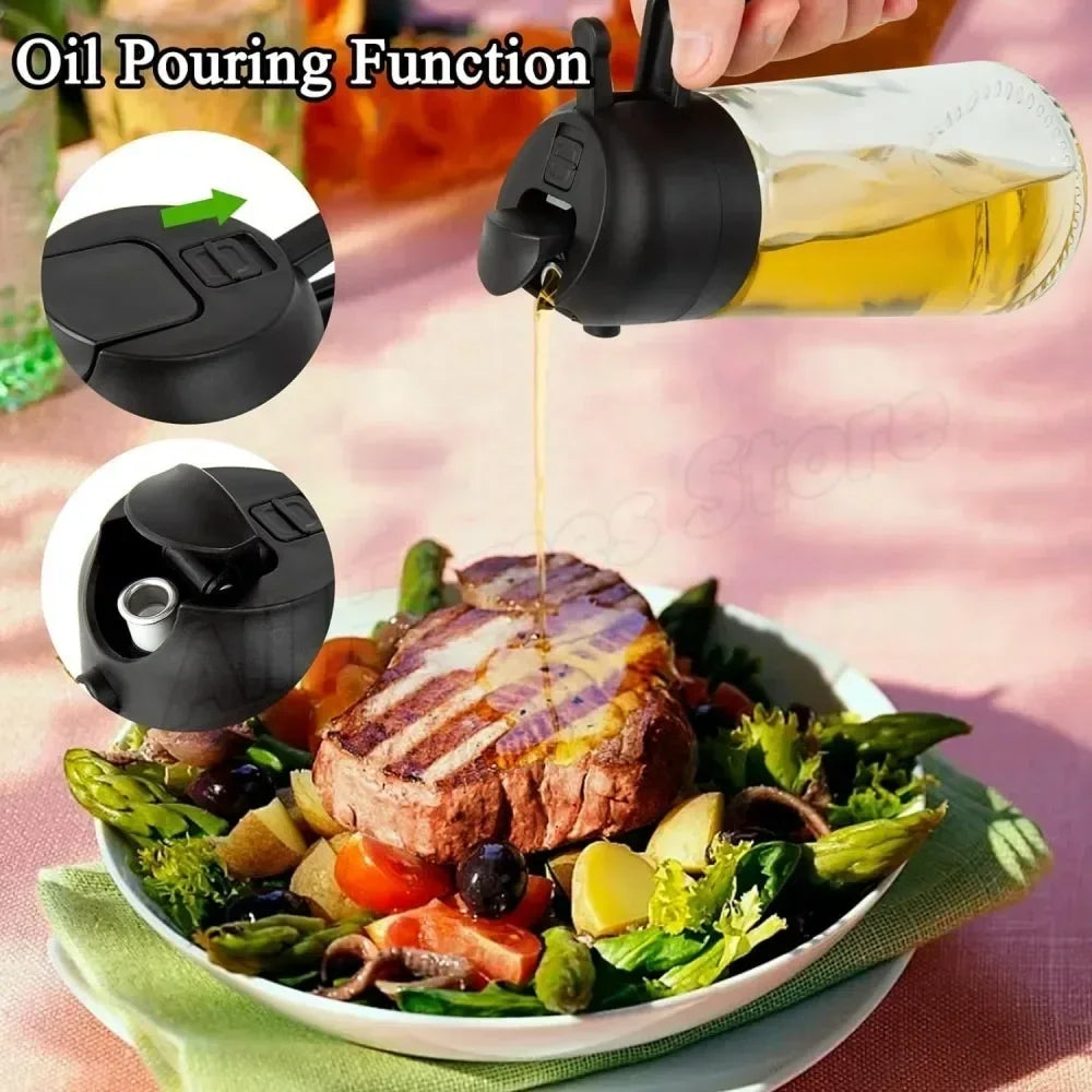1–2PCS 500ml Olive Oil Spray Bottle – Dual-Function Oil Sprayer and Dispenser for Home Cooking & Outdoor Grilling