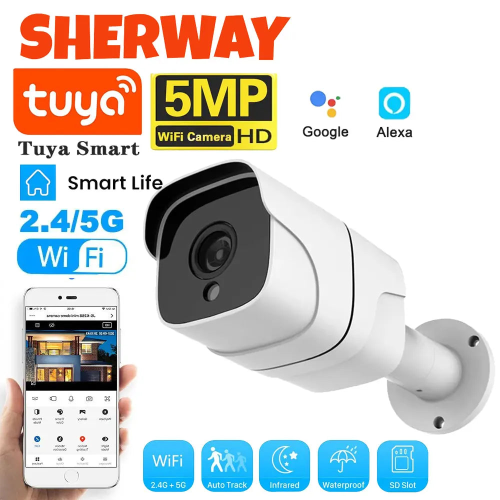Tuya 5MP Outdoor Bullet Camera – 1080P HD WiFi Security with Motion Detection & Color Night Vision