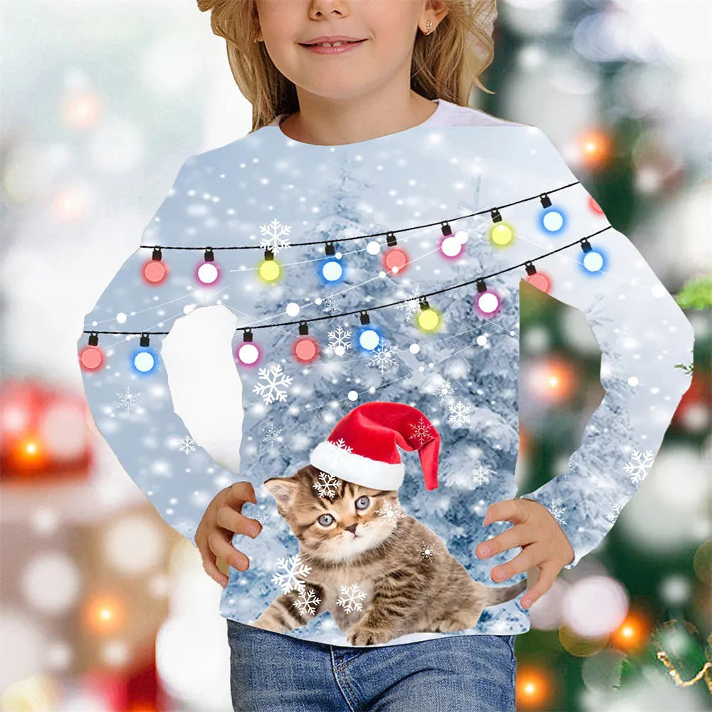 Kids Clothes Girl T-Shirt Long Sleeve Christmas 3D.