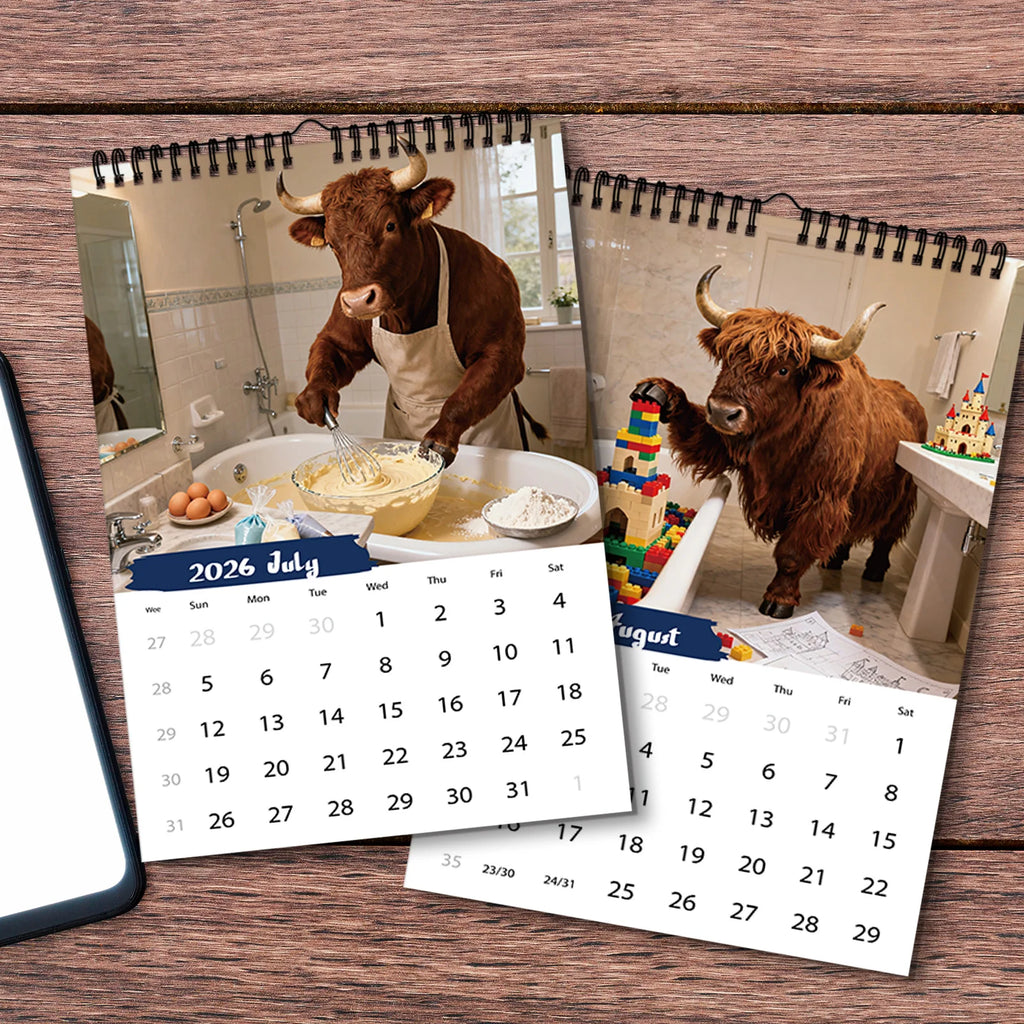 Funny Monthly Wall Calendar,A4 Size, Cute Cow Design With 12 Exquisite Patterns,Perfect For Home,Office, School, Travel