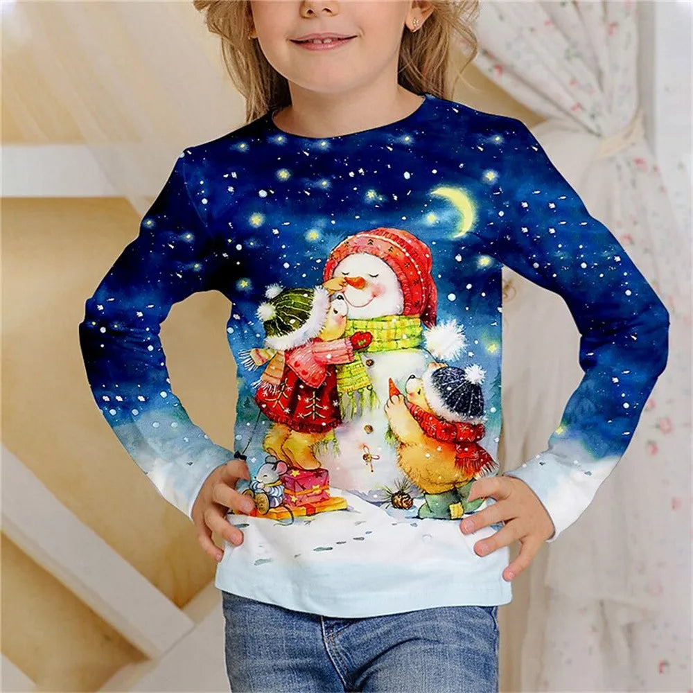 Kids Clothes Girl T-Shirt Long Sleeve Christmas 3D.