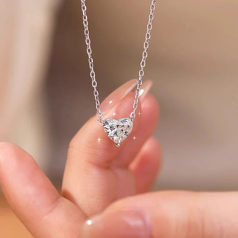 Sterling Silver 925 Moissanite Heart Necklace – Simple Elegant Pendant for Men and Women
