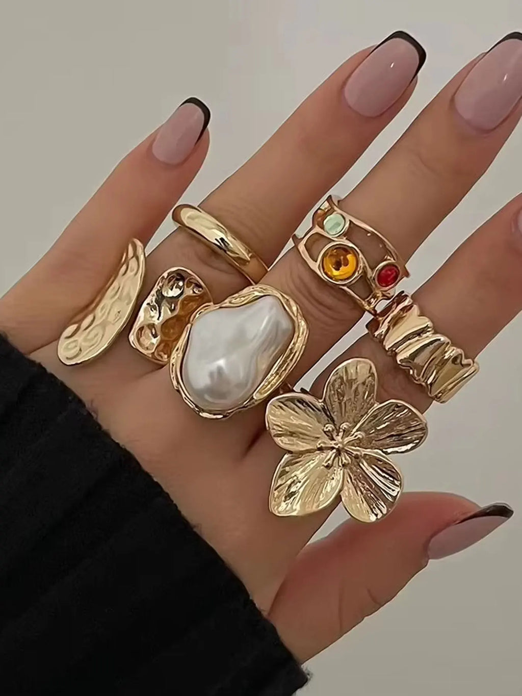 Modern Irregular Flower Ring – Imitation Pearl Adjustable Ring for Women