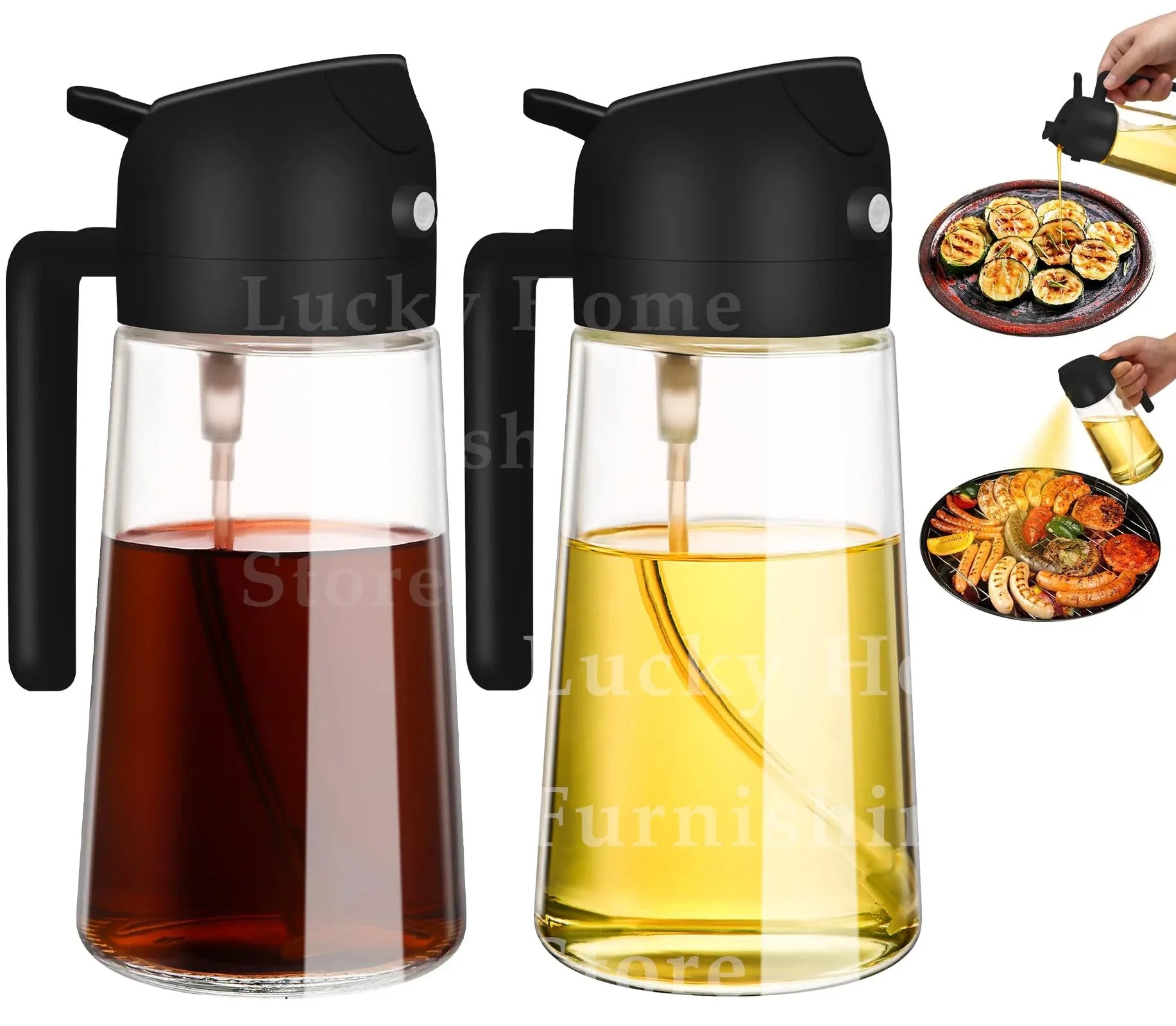 1–2PCS 500ml Olive Oil Spray Bottle – Dual-Function Oil Sprayer and Dispenser for Home Cooking & Outdoor Grilling