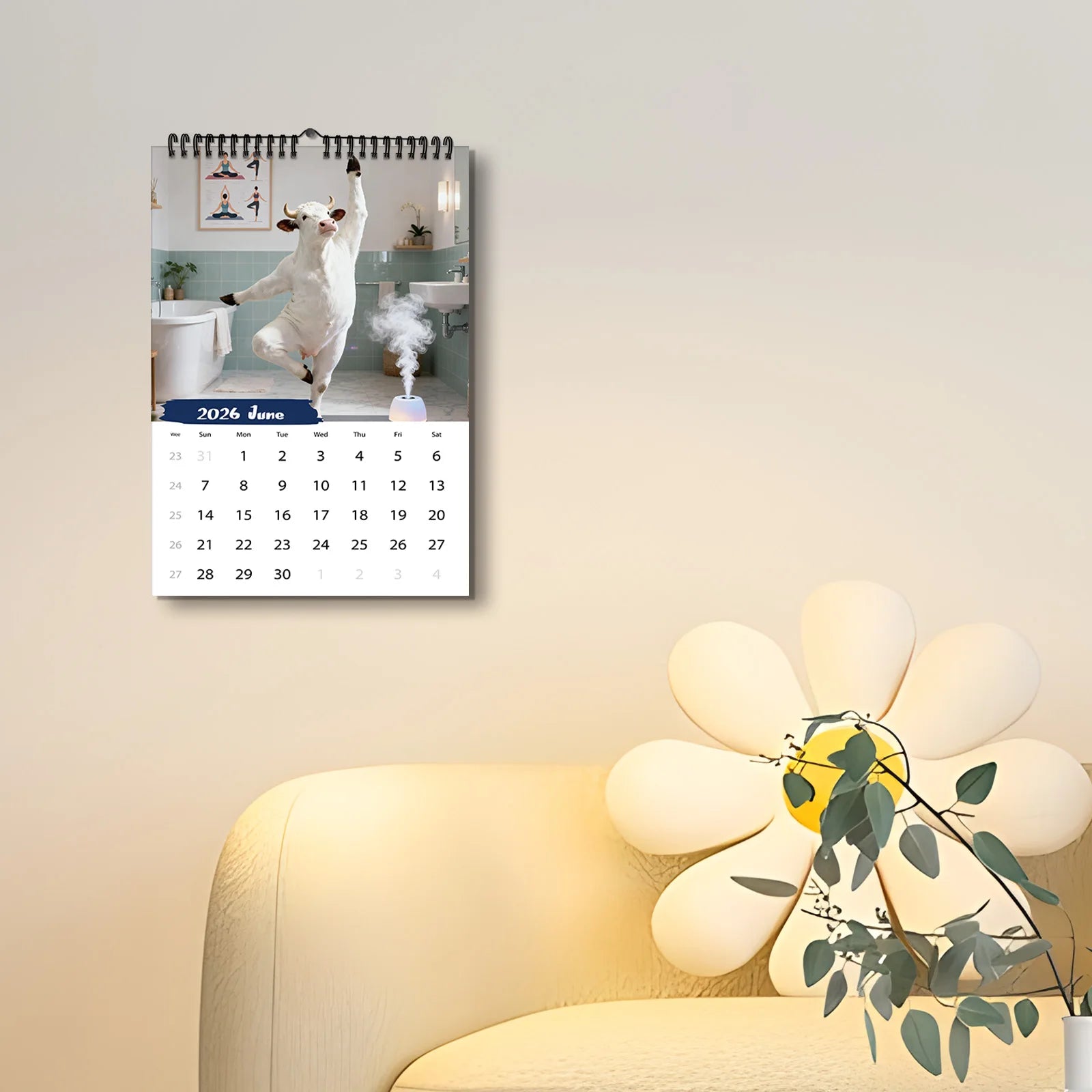 Funny Monthly Wall Calendar,A4 Size, Cute Cow Design With 12 Exquisite Patterns,Perfect For Home,Office, School, Travel