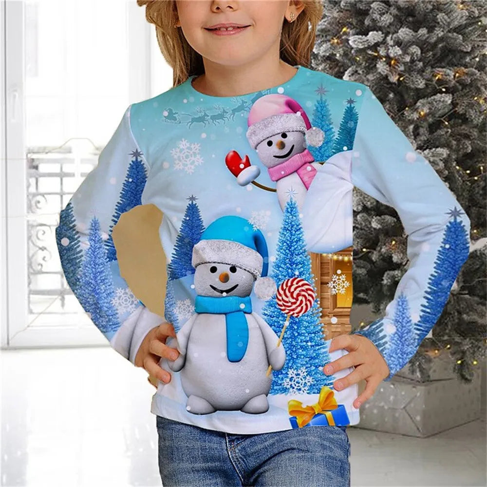 Kids Clothes Girl T-Shirt Long Sleeve Christmas 3D.