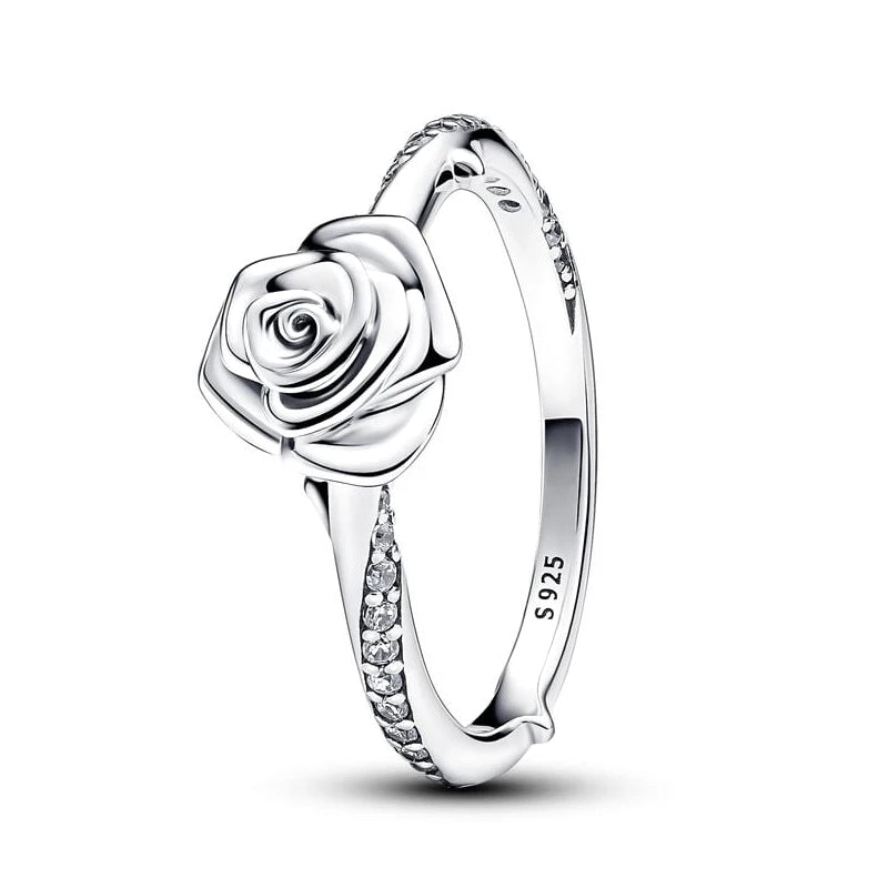 Exquisite 925 Silver Rose Ring for Women – Chic and Fashionable Jewelry Gift for Any Occasion
