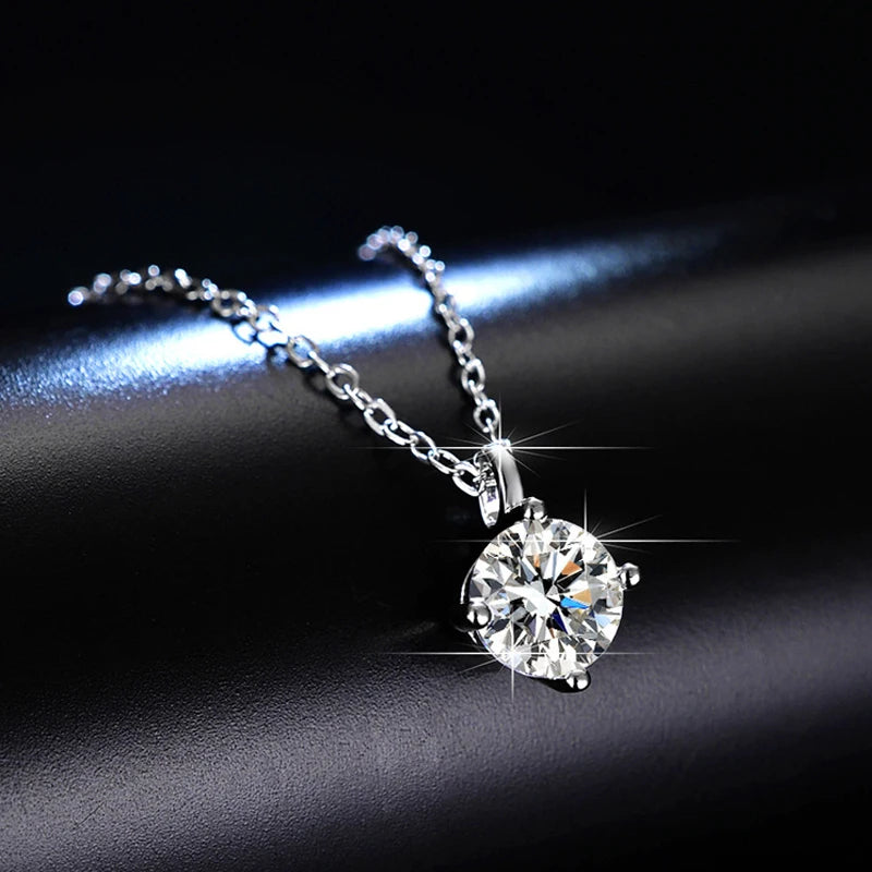 Necklace Women's 925 Sterling Silver Plated 18k Gold Pendant Luxury Fine Jewelry, Classic Four Prong 1ct Moissanite