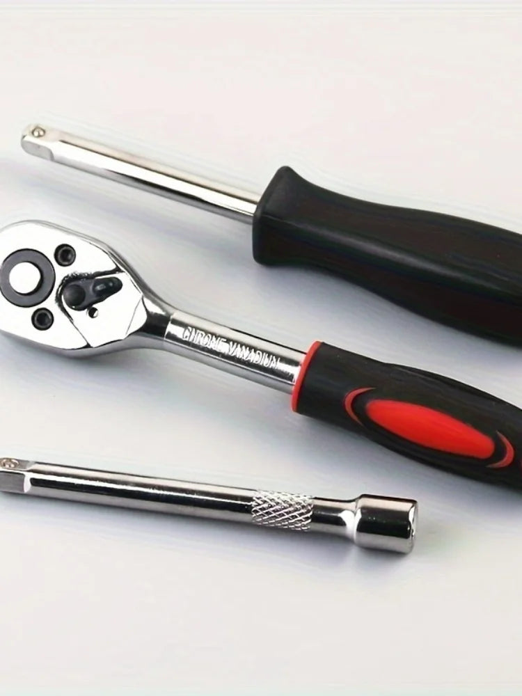 46PCS Ratchet Socket Wrench Tool Kit – Complete Car, Bike & Home Repair Set with Screwdriver and Spanner Tools