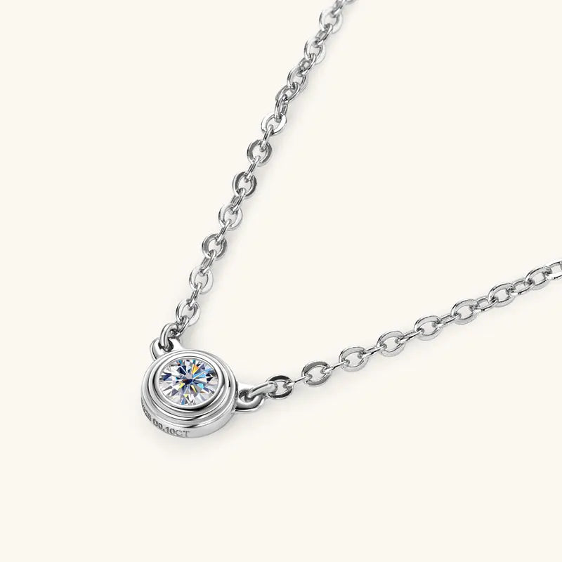 3mm Single Stone Moissanite Necklace – D Color Classic Sparkling Pendant in 925 Silver for Women