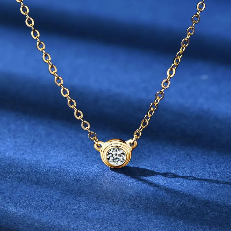 3mm Single Stone Moissanite Necklace – D Color Classic Sparkling Pendant in 925 Silver for Women