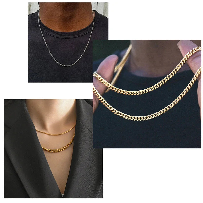 Punk Cuban Chain Necklace – Unisex Solid Metal Curb Link Choker in Gold Tone