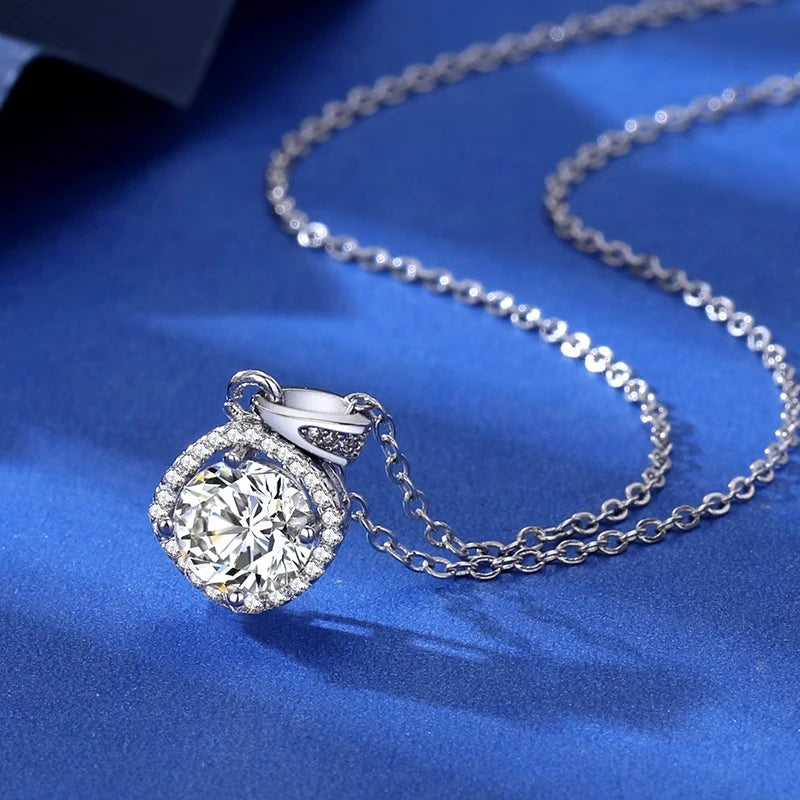 Necklace Women's 925 Sterling Silver Plated 18k Gold Pendant Luxury Fine Jewelry, Classic Four Prong 1ct Moissanite