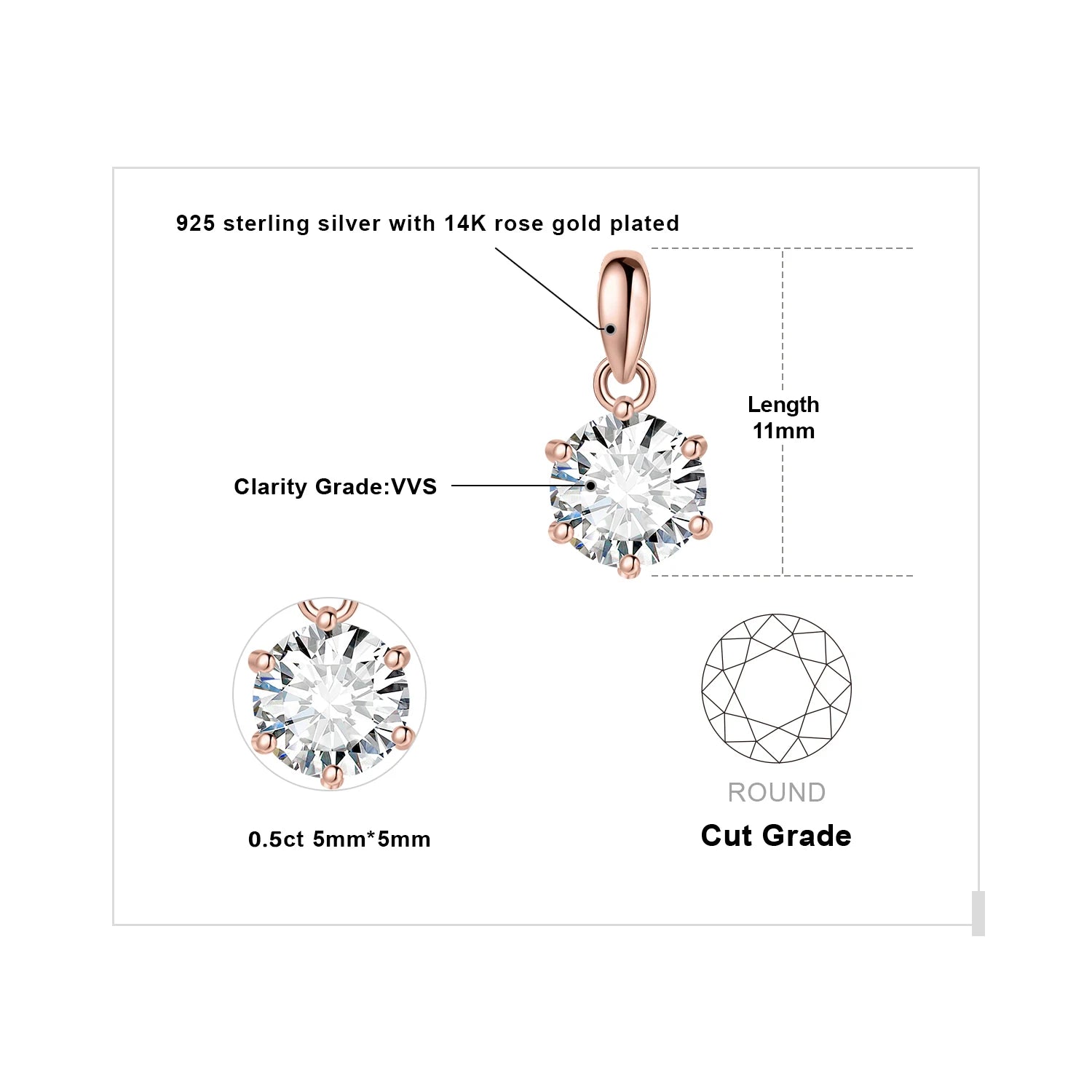 Sparkling Moissanite 1ct–3ct Pendant – D Color Round Cut, 925 Sterling Silve