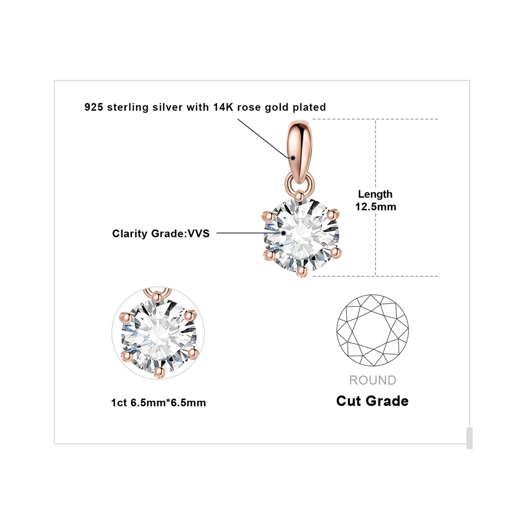 Sparkling Moissanite 1ct–3ct Pendant – D Color Round Cut, 925 Sterling Silve
