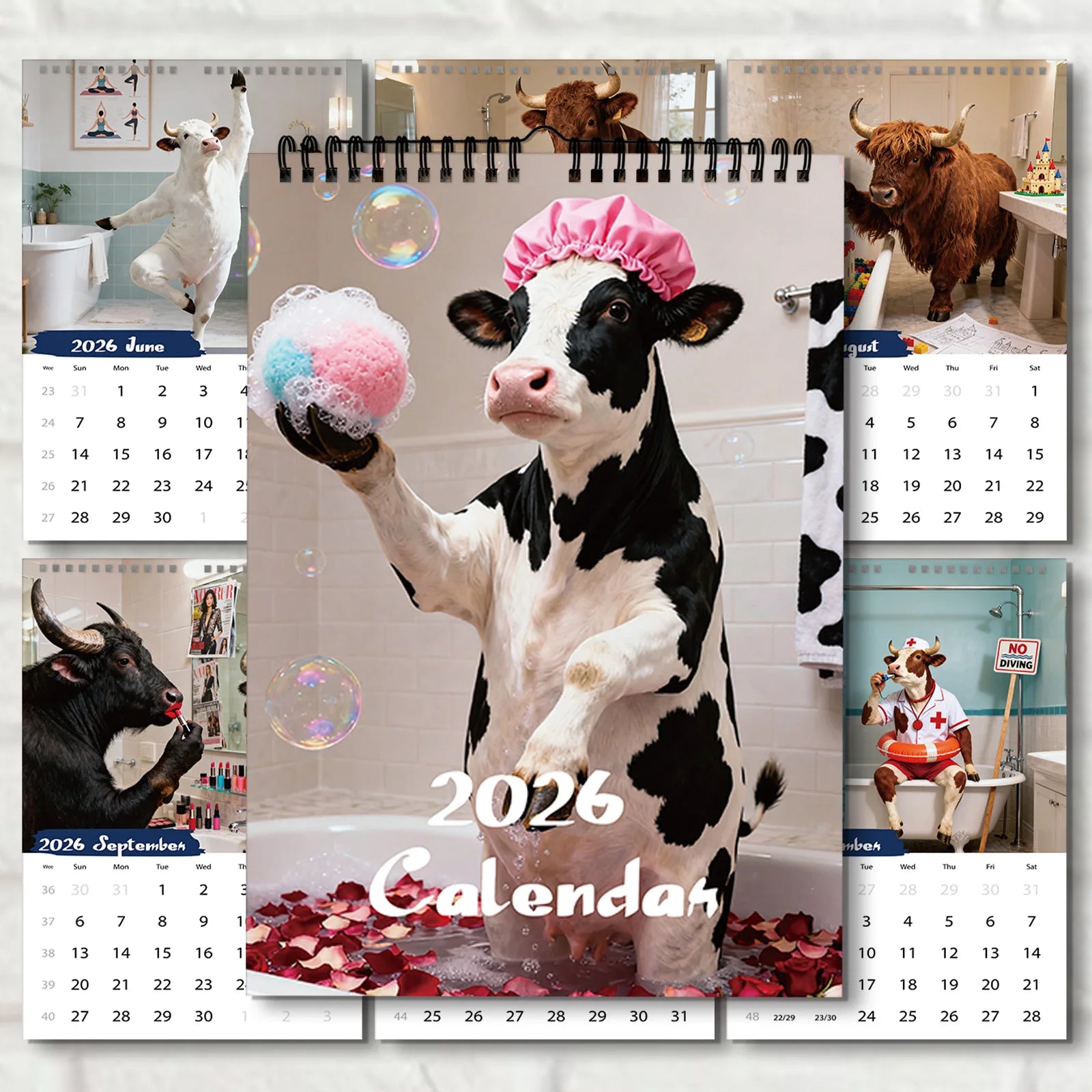 Funny Monthly Wall Calendar,A4 Size, Cute Cow Design With 12 Exquisite Patterns,Perfect For Home,Office, School, Travel