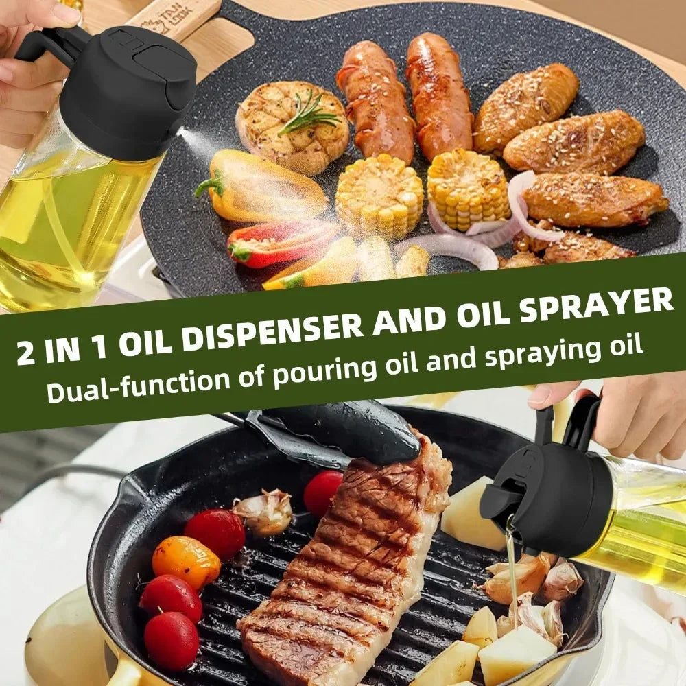 1–2PCS 500ml Olive Oil Spray Bottle – Dual-Function Oil Sprayer and Dispenser for Home Cooking & Outdoor Grilling