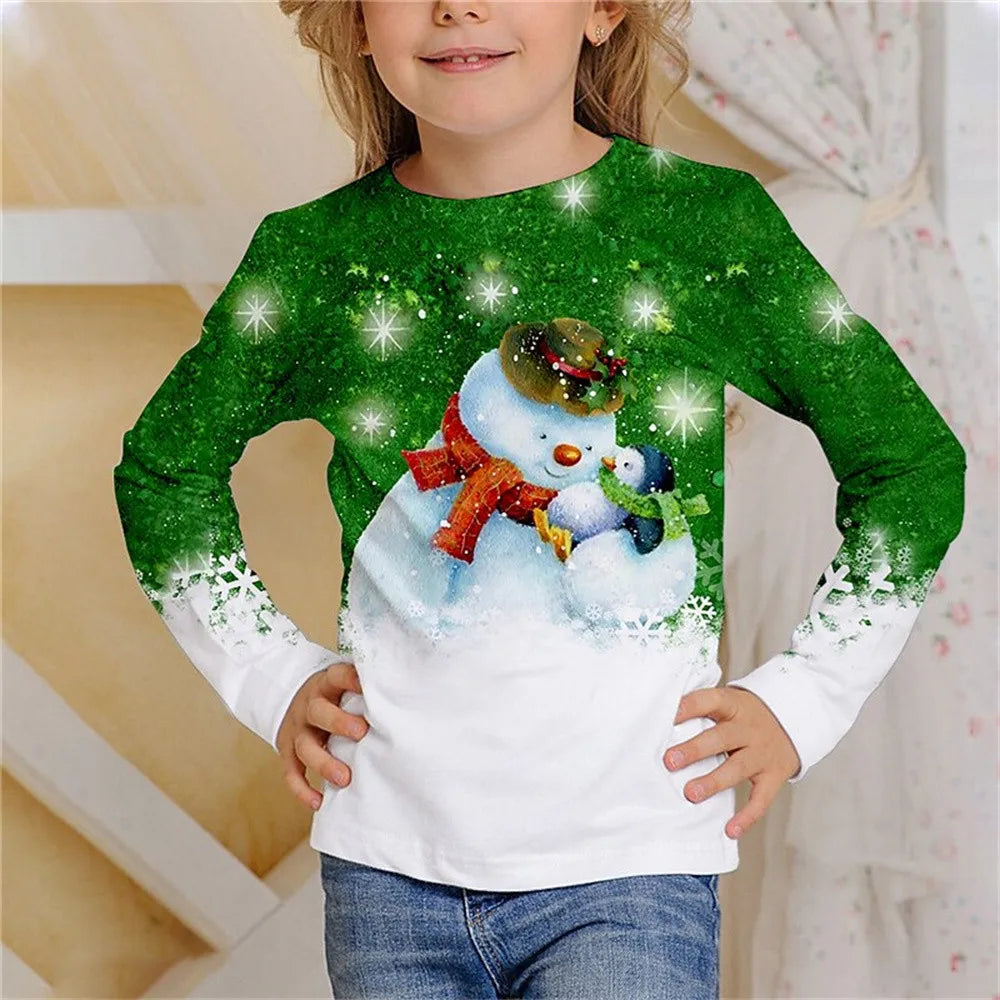 Kids Clothes Girl T-Shirt Long Sleeve Christmas 3D.