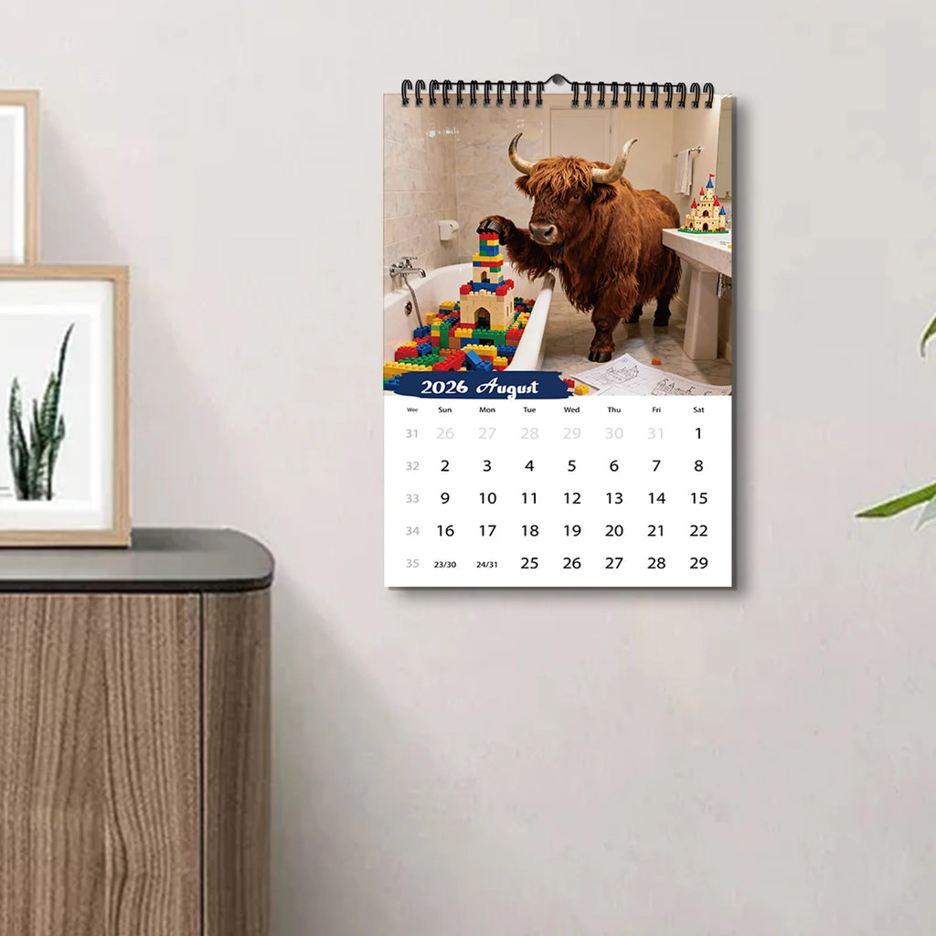 Funny Monthly Wall Calendar,A4 Size, Cute Cow Design With 12 Exquisite Patterns,Perfect For Home,Office, School, Travel
