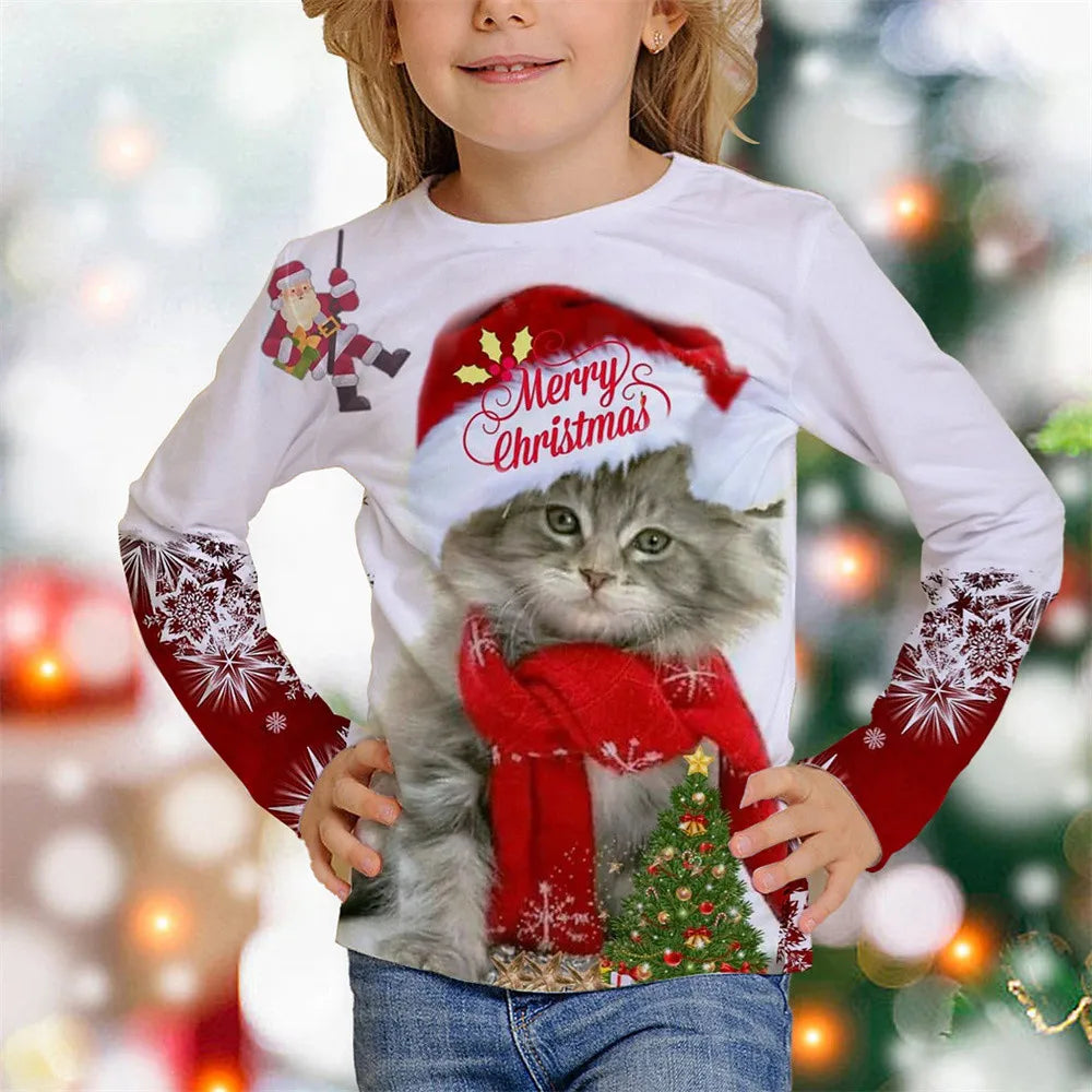 Kids Clothes Girl T-Shirt Long Sleeve Christmas 3D.