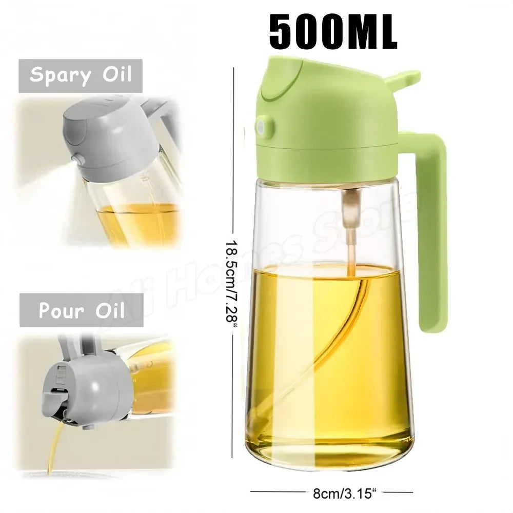 1–2PCS 500ml Olive Oil Spray Bottle – Dual-Function Oil Sprayer and Dispenser for Home Cooking & Outdoor Grilling