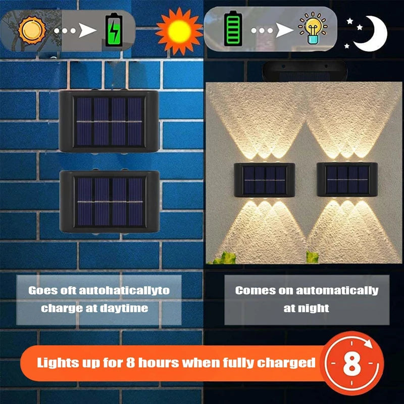 Solar Powered Outdoor Wall Light – Waterproof Up & Down 6 LED Lamp for Garden, Fence, Courtyard & Terrace Decoration