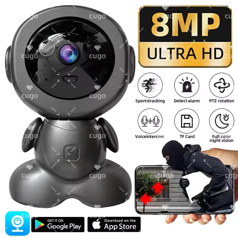 8MP WiFi Indoor Security Camera – HD Baby & Pet Monitor with PTZ, Auto Tracking & Night Vision for Smart Home