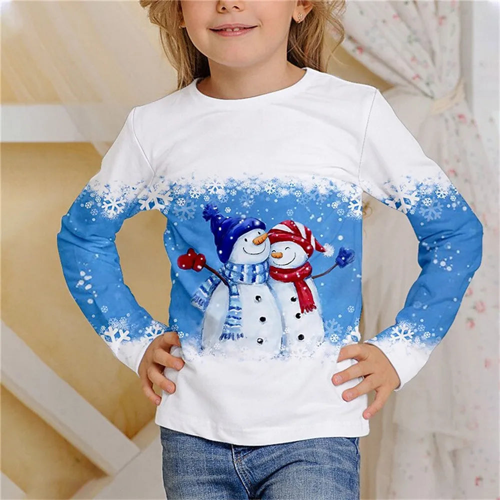 Kids Clothes Girl T-Shirt Long Sleeve Christmas 3D.